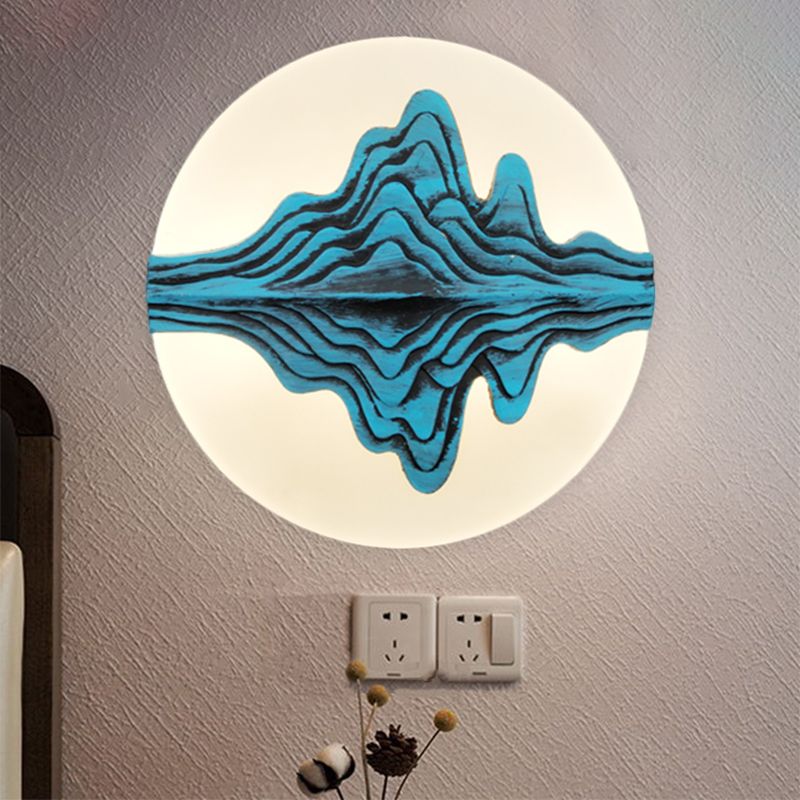 Gold/Blue Rounded Mountain Mural Light Chinese Style LED Acrylic Wall Mounted Lamp for Bedroom