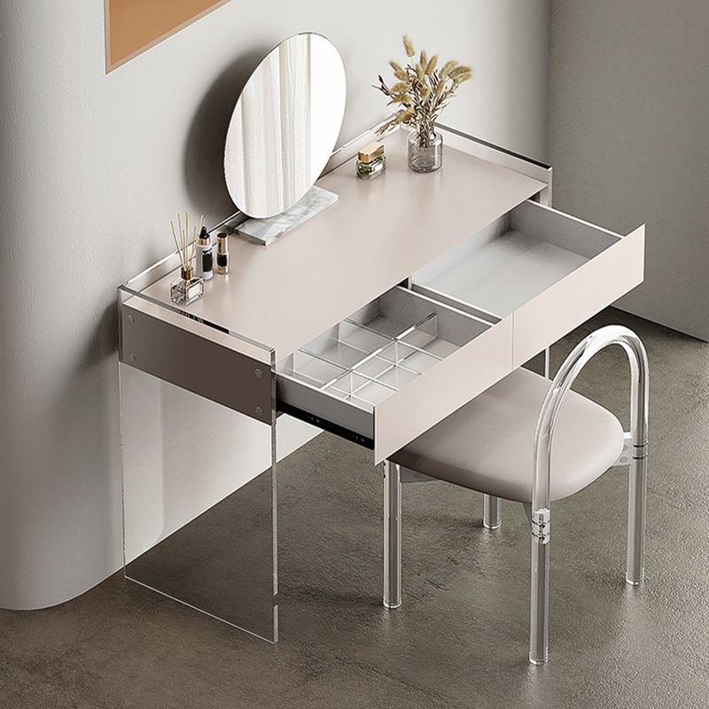 Contemporary 2 Drawers Vanity Table with Mirror & Stool Clear Acrylic Vanity Table Set