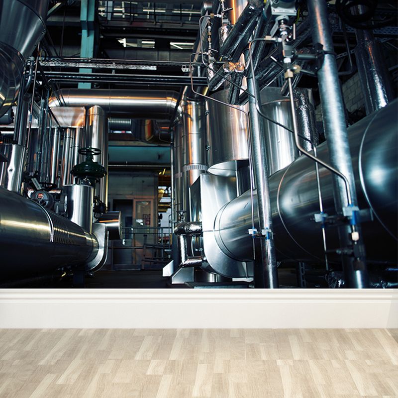 Dark Color Machinery Mural Wallpaper Metal Industrial Washable Wall Covering for Kitchen