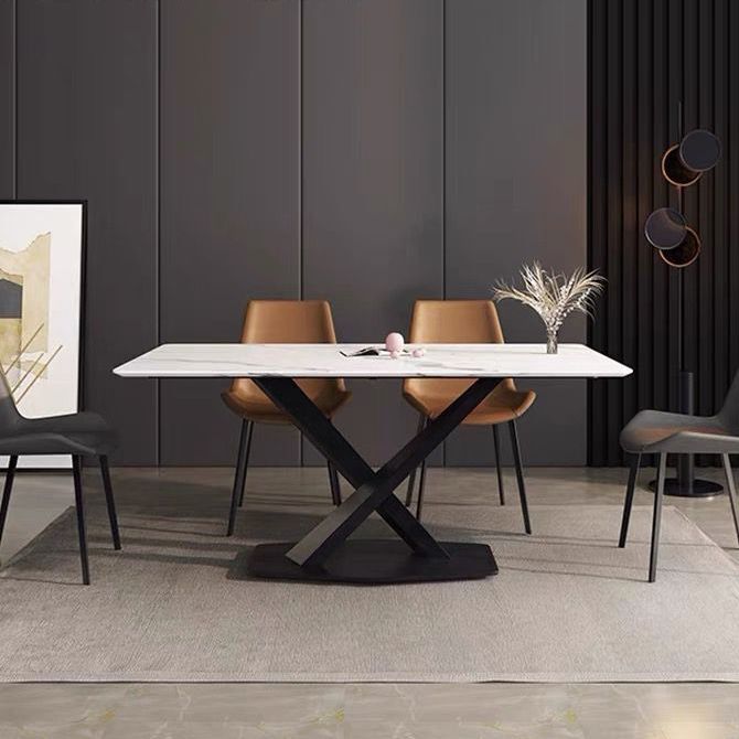 Eenvoudige keuken rechthoekige vorm eettafel gesinterde stenen eettafel met voetstukbasis