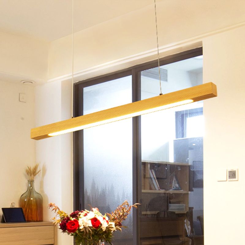 Linearer LED -Anhänger moderner japanischer Stil Holz Single Light Beige Deckenlampe in warmem/weißem Licht für Esszimmer