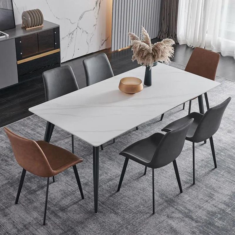 Mesa de comedor de rectángulo industrial de metal Mesa de piedra sinterizada con piernas