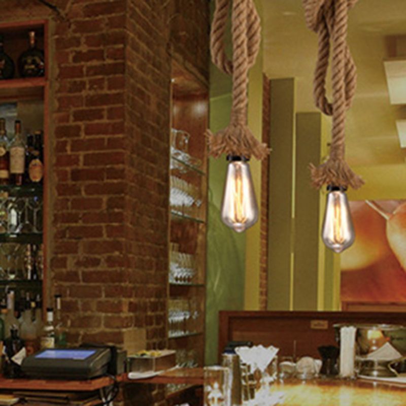 Rope Beige Pendant Lighting Fixture No Bulb Industrial Style Pendant Light Kit for Restaurant