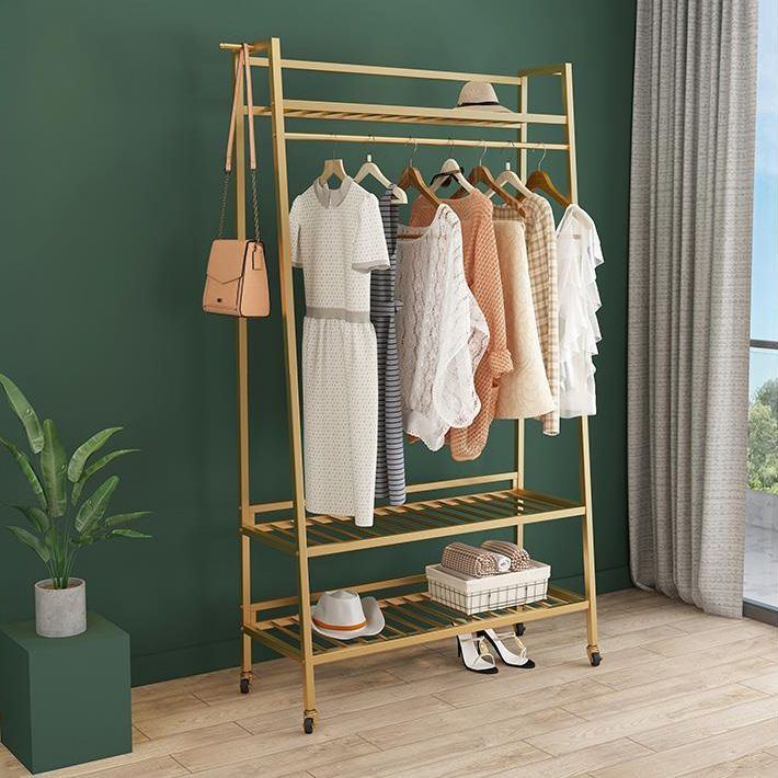 Contemporary Style Open Armoire Gold Metal Armoire with Clothing Rod