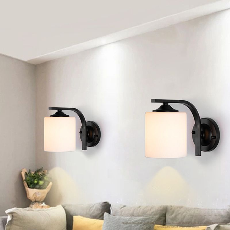 Modern Style Cylinder Shape Wall Light Glass 1 Light Sconces in Black for Bedroom