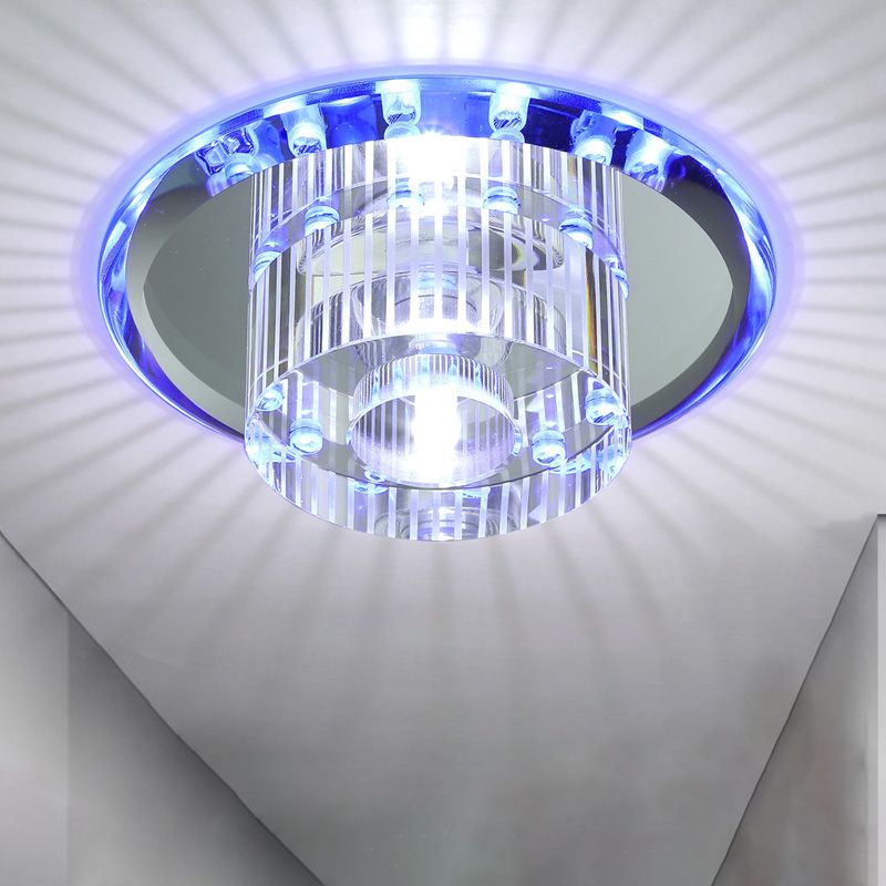 Round Corridor Flush Light K9 Crystal Modern Style LED Flush Ceiling Light Fixture in Clear