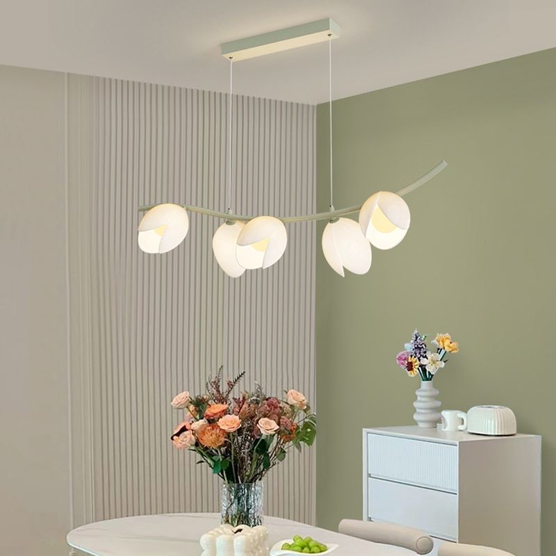 5-Light Green/White Finish Modernism Shaded Statement Kitchen Island Light
