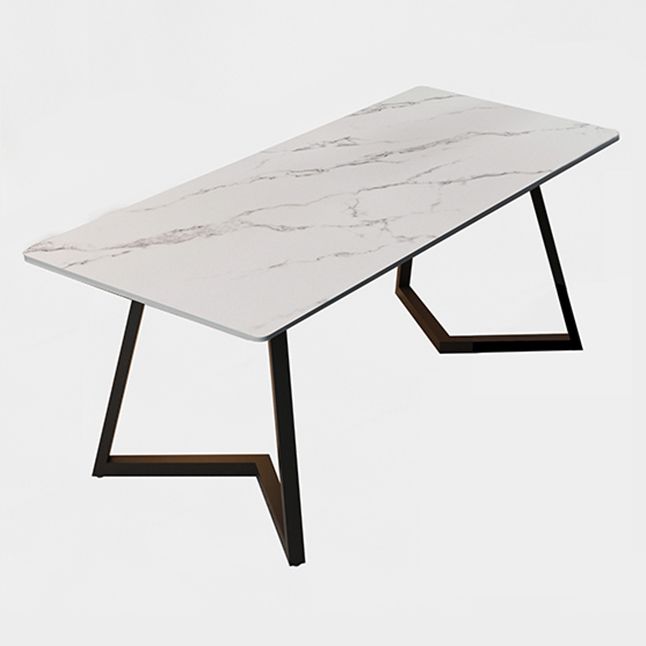 Double Pedestal Dining Table Industrial Style Stone Dining Room Collection for Indoor