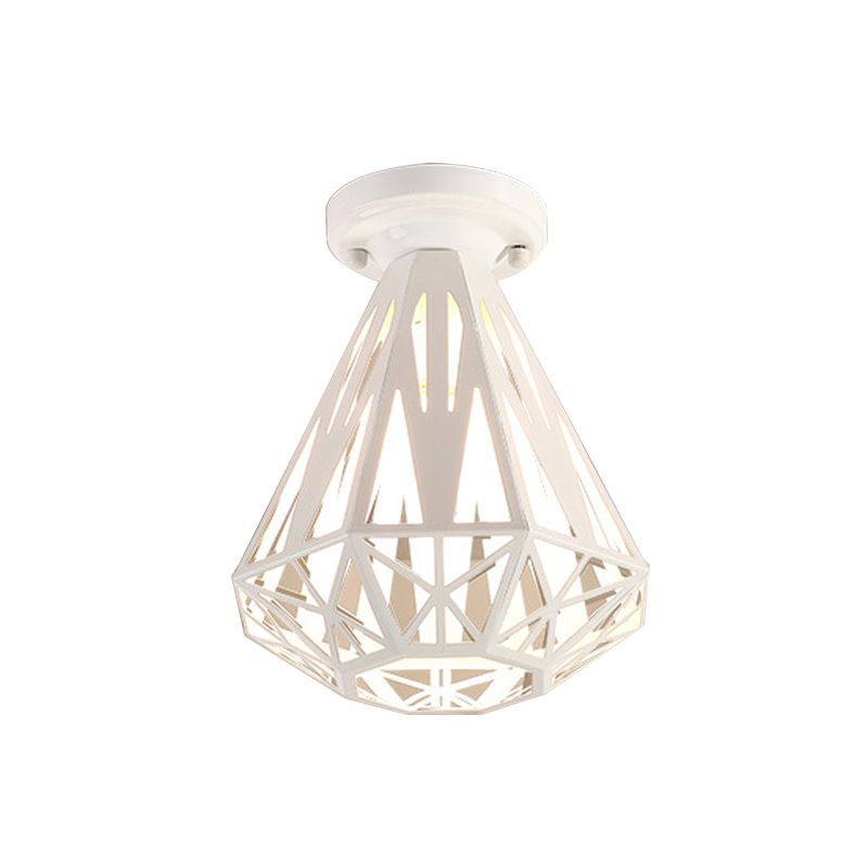 1-Light Unterputz Deckenleuchte Einfache kleine Diamantkäfig Eisen Flushmount in Schwarz/Weiß