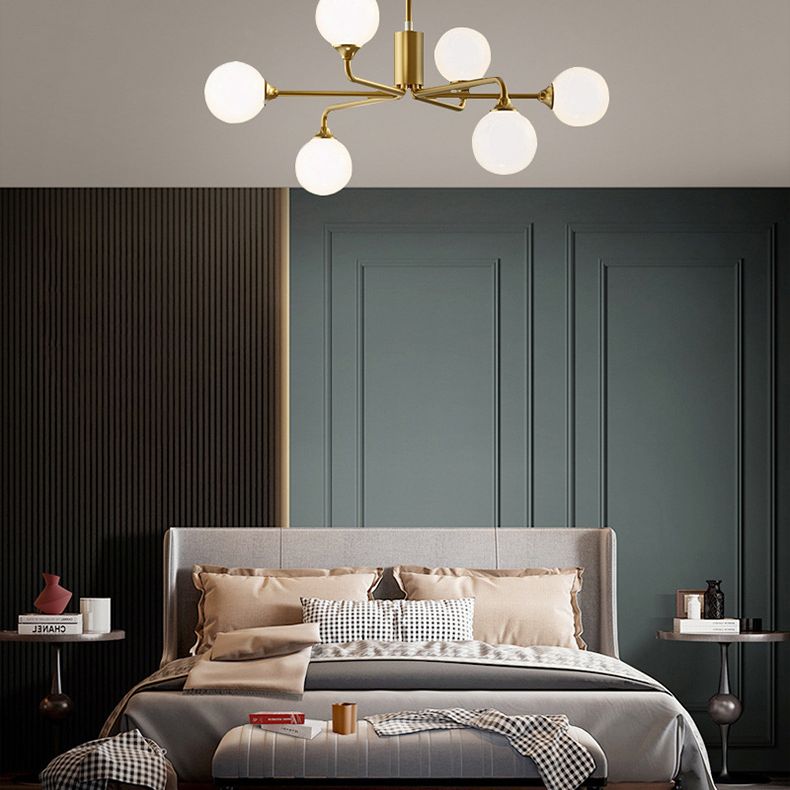 Modern Minimalist Chandelier Light Fixture Spherical White Glass Ceiling Chandelier for Living Room