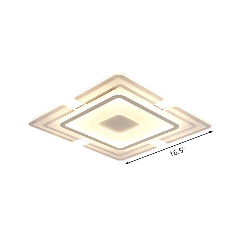 Squared Petal Ultra Thin Flushmount Contemporary Acrylic White LED Ceiling Lamp for Living Room, 16.5/20.5 Inch Width