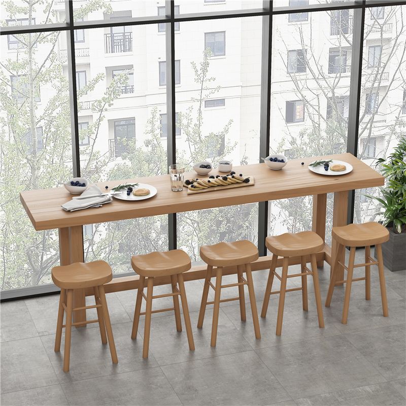 Contemporary Solid Wood Bar Dining Table Trestle Base Bar Table in Natural