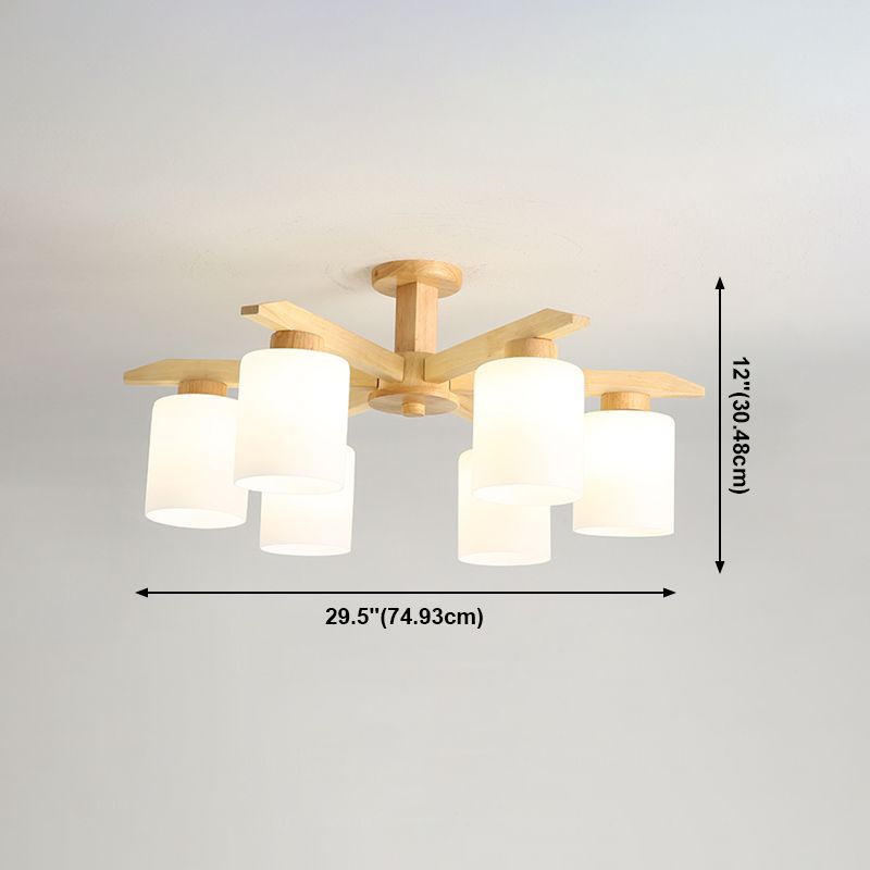 Plafonnier semi-encastré cylindrique en bois de style simple pour salon, beige
