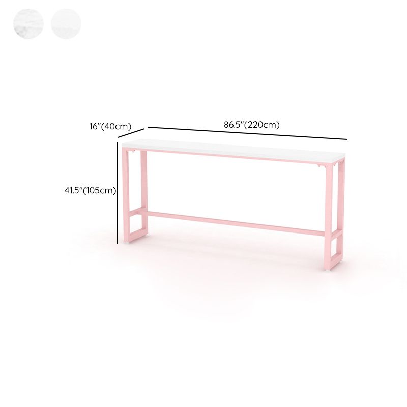 Glam Rectangle Bar Stool Table White Top Pub Table with Pink Base