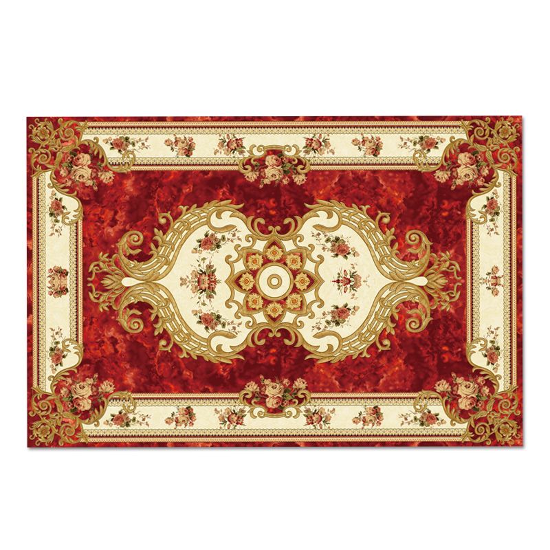 Roter Wohnzimmer-Teppichpolyester Europäischer Area Teppich Anti-Schlupf-Waschmaschine Teppich