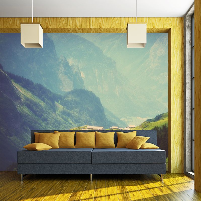 Green Village on Mountainside Mural Waterproofing Modern Living Room Wall Decoration