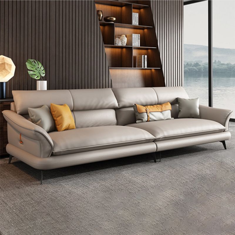 Modern Cushions Flared Arm Living Room Genuine Leather Seating