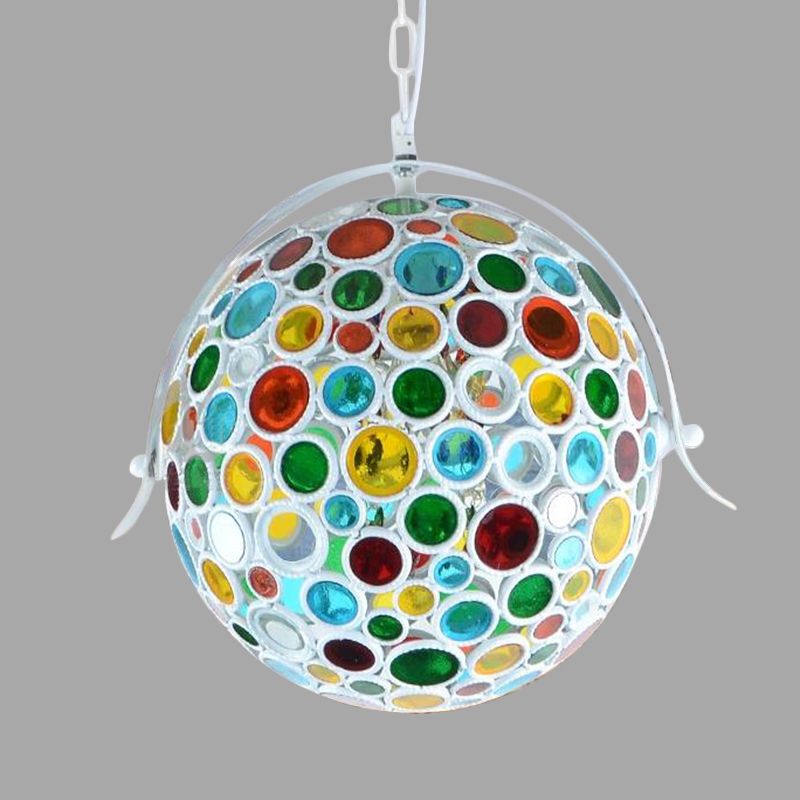 White 1 Light Suspension Lamp Bohemian Metal Ball Pendant Light Fixture for Living Room