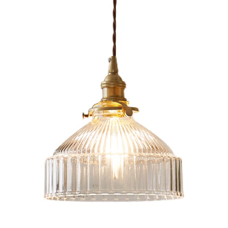 Sala da pranzo geometrica sospesa a sospensione in vetro a costola trasparente 1 luce in ottone appeso