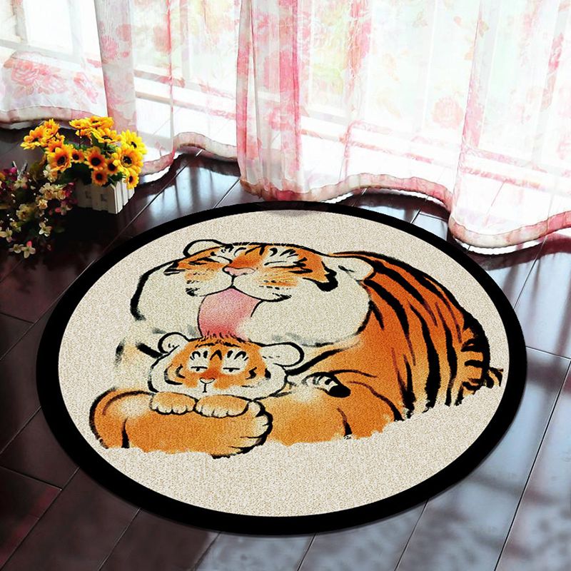 Brown Modern Rug Polyester Tiger Indoor Rug Washable Rug for Home Decor