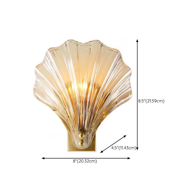 1-Light Shell-shaped Wall Mount Light Contemporary Copper Wall Lamp with Glass Shade