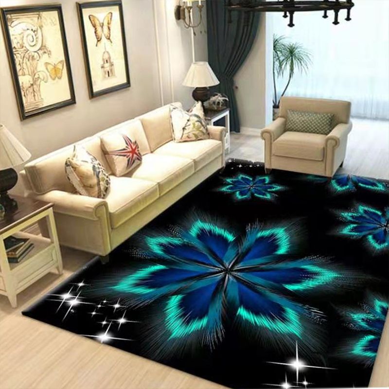 Luxury Living Room Rug Multi Colored Plant Pattern Carpet Polypropylene Machine Washable Anti-Slip Rug