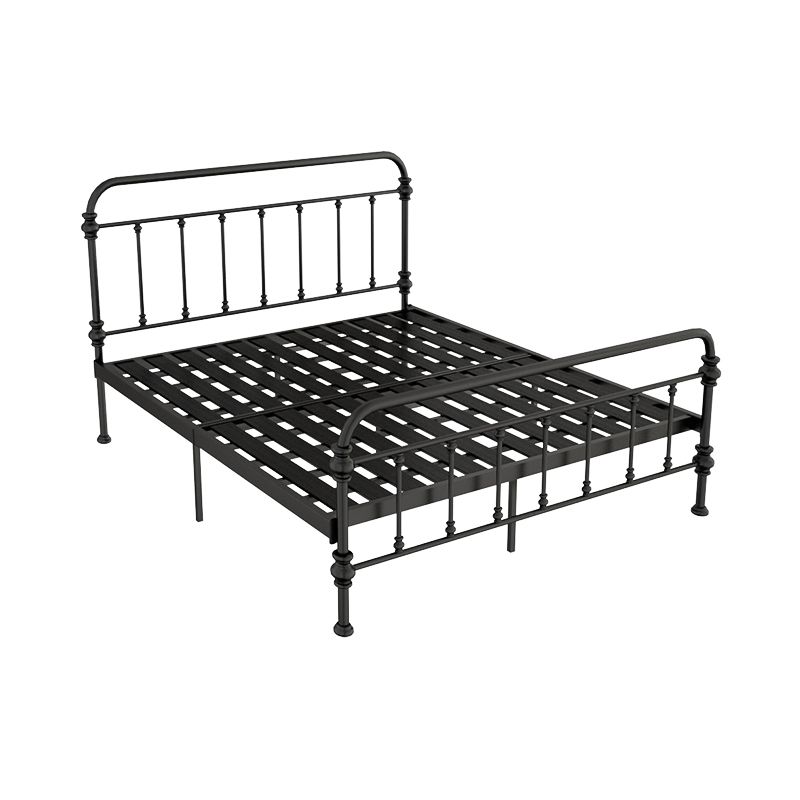 Open-Frame Bed with Spindle Headboard and Metal Legs in Solid Color