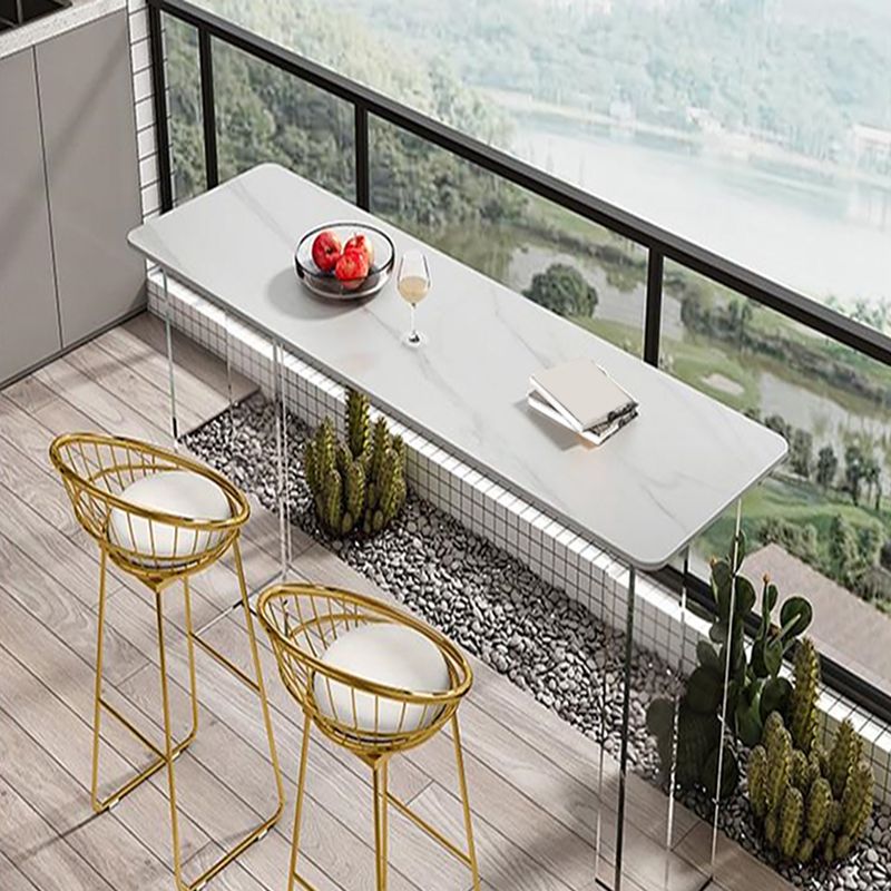 White Stone Top Rectangle Bar Table with Acrylic Base for Home