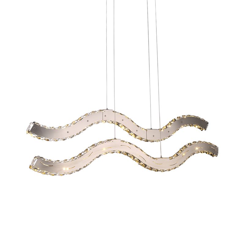 Lámpara de techo cromado de LED modernista de 2 niveles de cristal facetado para comedor para comedor