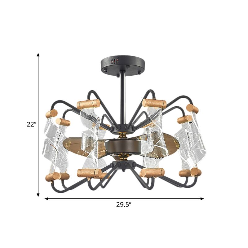 Lampada da ventola a soffitto intrecciata da 29,5 "Larghezza a soffitto intrecciato moderno 8 luci nere la lampada semi-filo in 3 pale