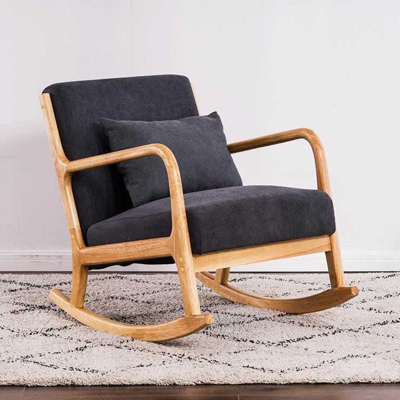 Cotton Linen Rocking Chair Plain Modern Removable Cushions Rocking Chair with Wood Frame
