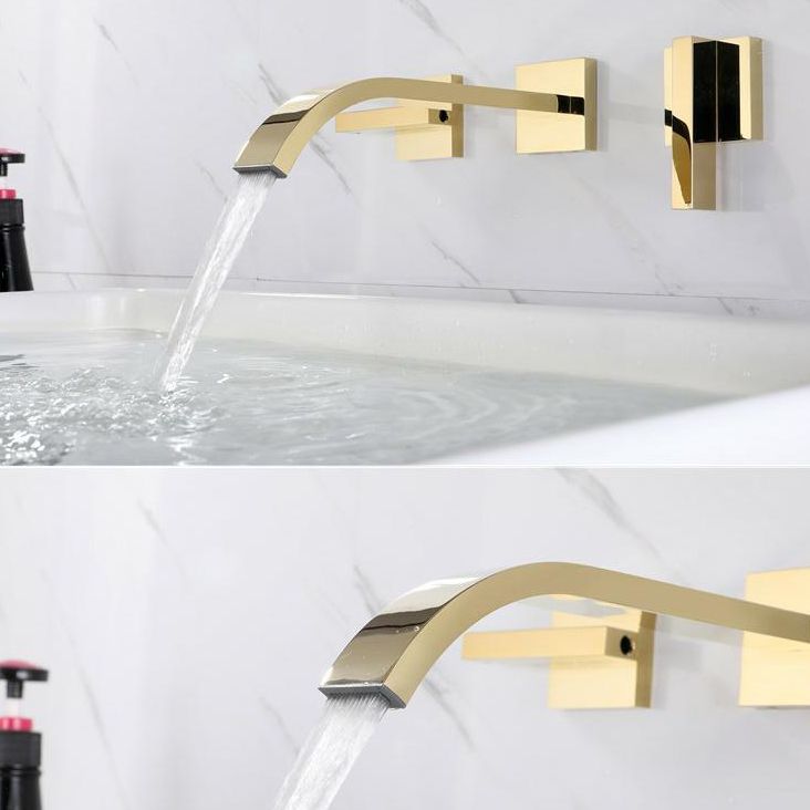 Glam Wall Mounted Bathroom Faucet 2 Handles Low Arc Solid Brass Faucet