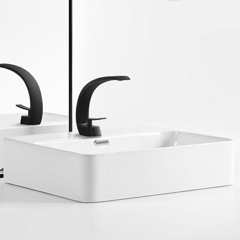 Modern Style Rectangular Vessel Sink with 1-Faucet Hole Porcelain Wash Stand