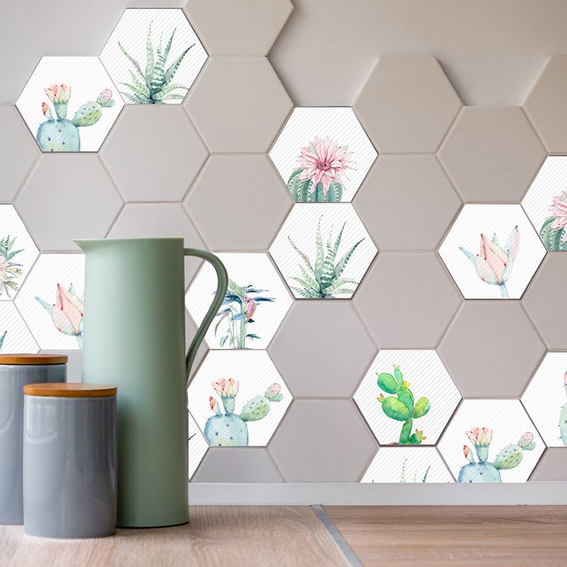 Nordic Potted Plant Wallpaper Panels for Living Room 5-sq ft Stick On Wall Art in Pink-Green