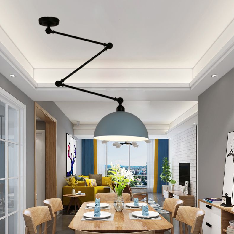Macaron 1-Bulb Suspension Lamp Metal Swing Arm Pendant Light with Dome Shade