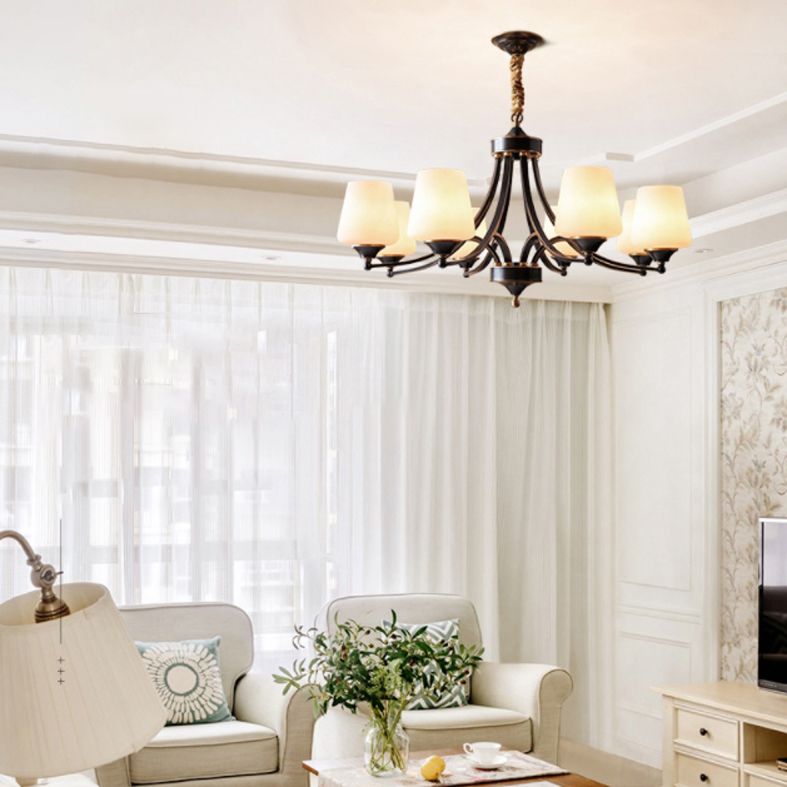 Bronze Pendant Light in Traditional Vintage Style Copper Sputnik Chandelier with Frosted Glass Shade
