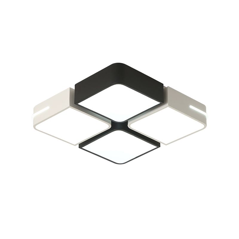 Square/Rectangle Acrylic Flush Mount Modernism Black-White LED Ceiling Lighting in White/3 Color Light