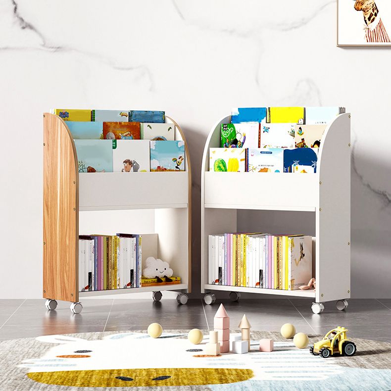 Contemporary Ladder Bookcase Manufactured Wood Bookshelf with Caster Wheels