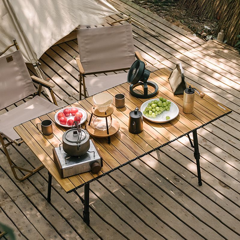 Wood Camping Table Industrial Rectangle Lift Table with Metal Frame