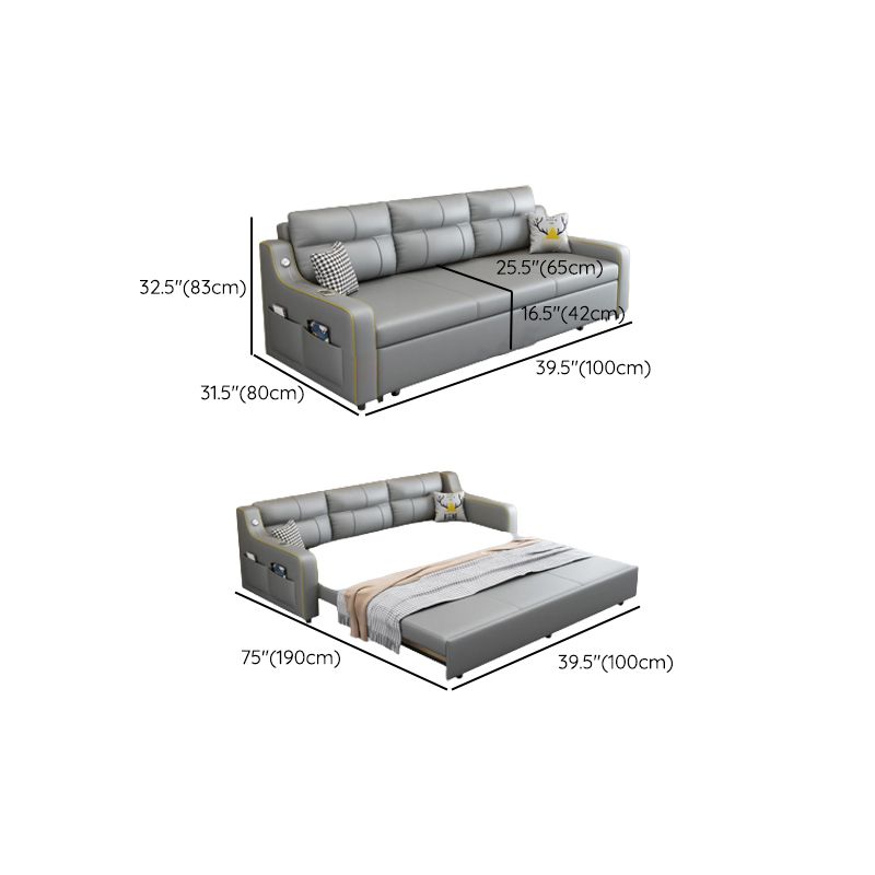 Scandinavian Upholstered Sleeper Sofa Faux Leather Convertible Sofas