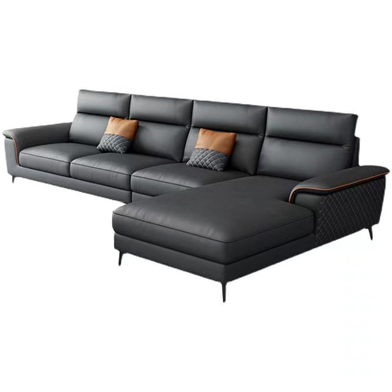 Modern 4-Seater Pillow Top Arm Sofa Faux Leather Sofa with Chaise - 129.9" W