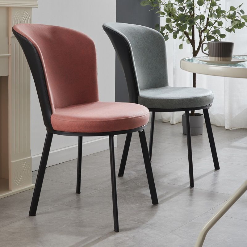Glam Style Upholstered Armless Side Chair Metal 4 Black Finish Legs Solid Back Chairs