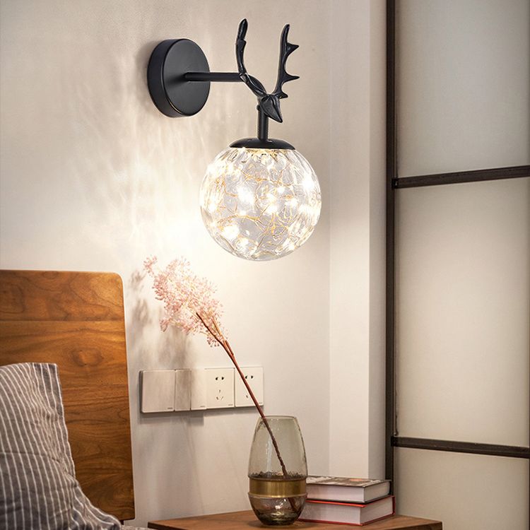 11.8" H Nordic Style Globe Glass Wall Lamp LED Light Strings Creative Antler Elements Lighting Fixture for Hallway Aisle
