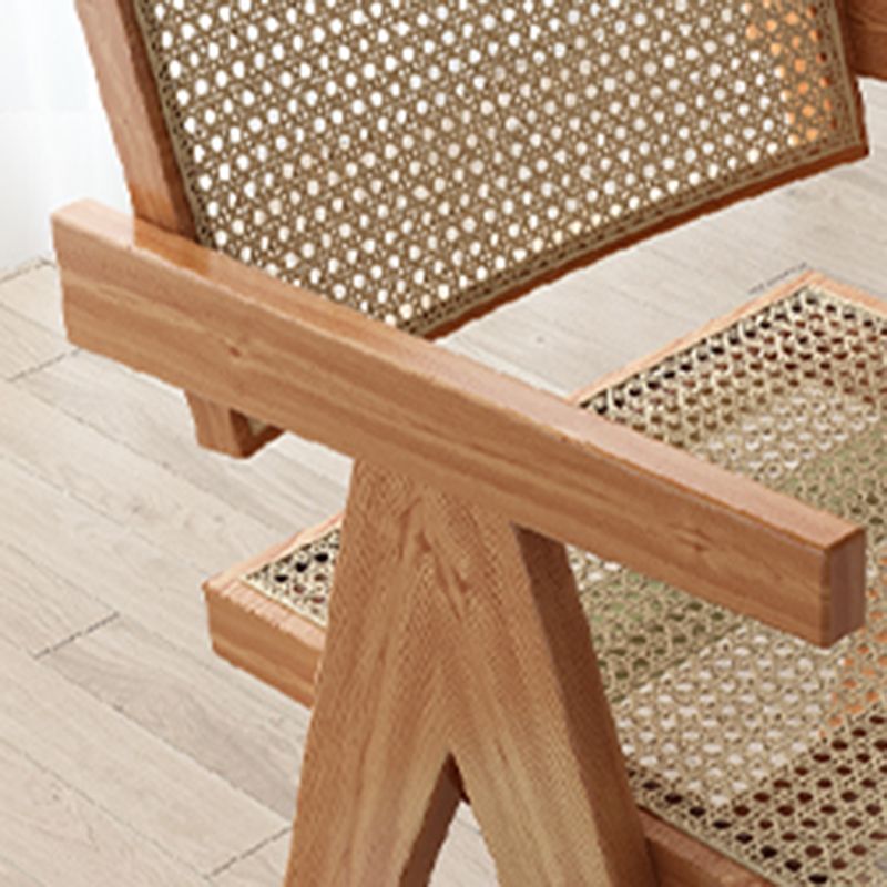 Traditional Style Dining Chair Solid Wood Cane Back Arm Chair for Home