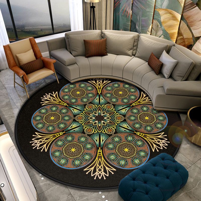 Turkish Style Living Room Rug Multicolor Flower Patterned Carpet Synthetics Pet Friendly Machine Washable Non-Slip Rug