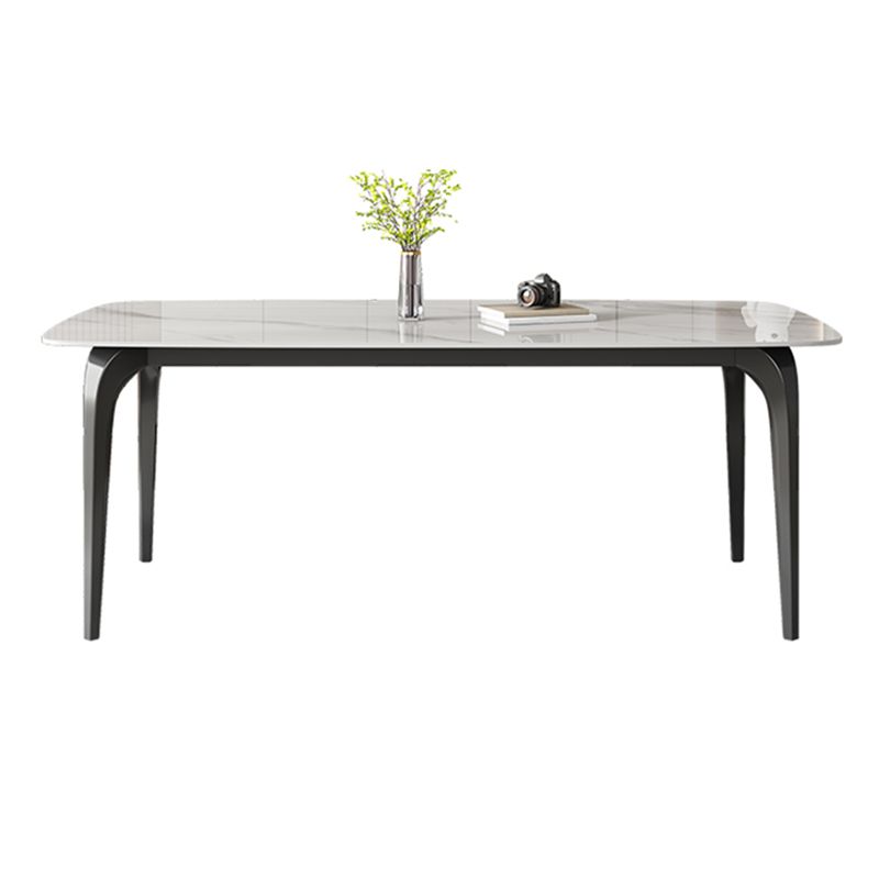 Contemporary White Rectangular Stone Dining Table with 4 Legs