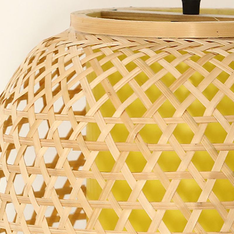 16“/19.5” Height Asia Lantern Hanging Pendant Bamboo 1 Light Dining Room Ceiling Light in Beige