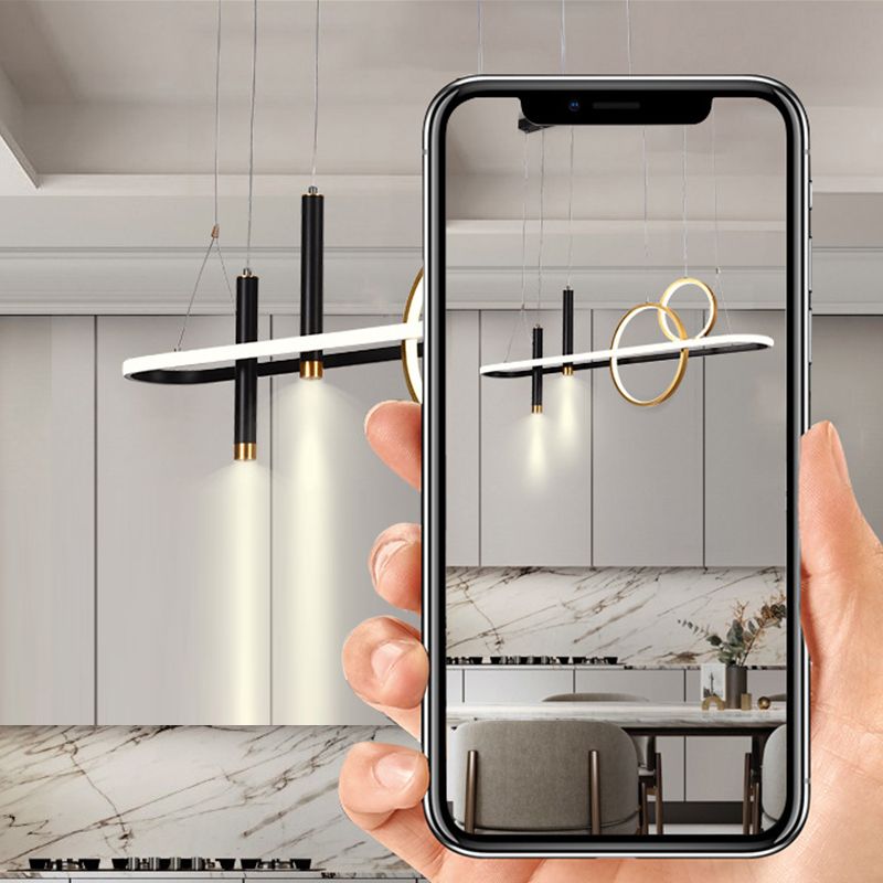 Modern Geometric Island Light Metal 39.5" Wide Island Pendant in Black for Dining Room