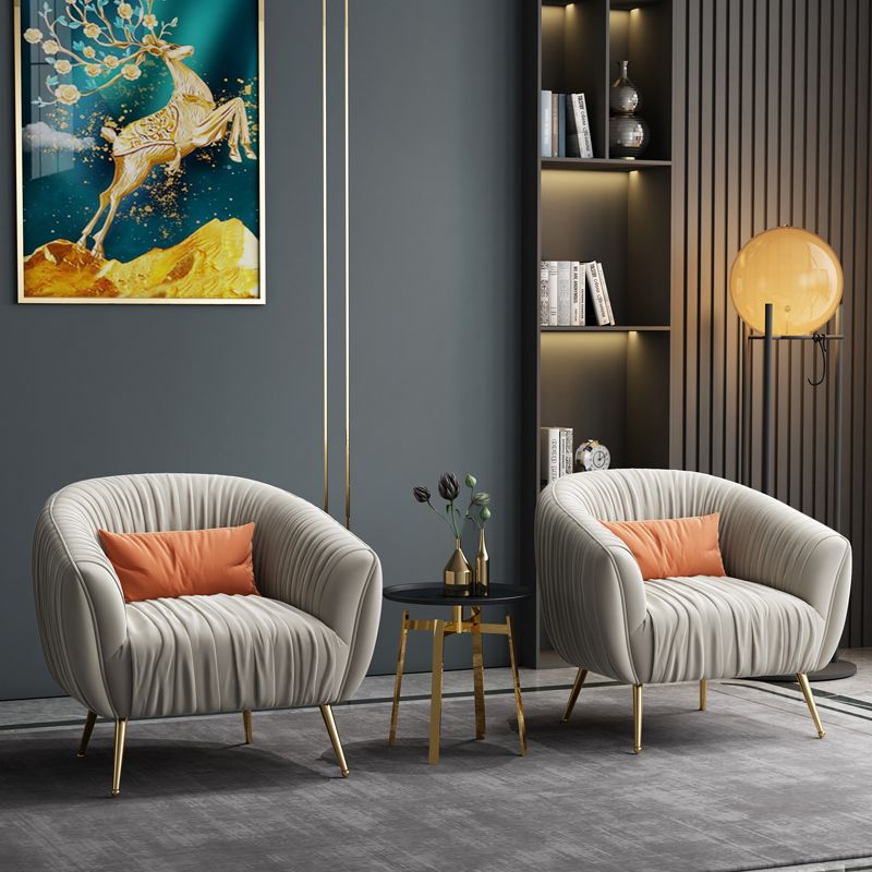 Modern Pillow Back Chair Solid Color Upholstered Sloped Arms Chair