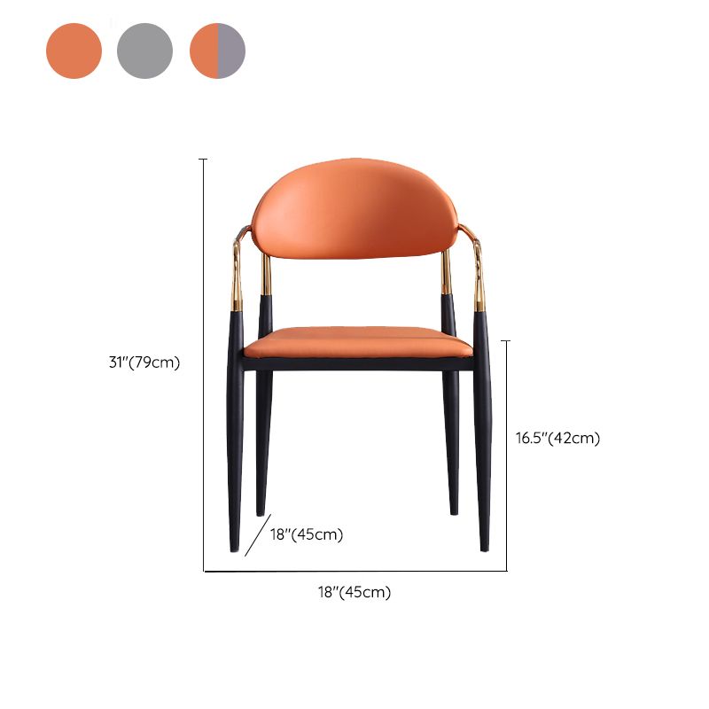 Glam Arm Chair Leather Metal Base Dining Chair for Dining Room